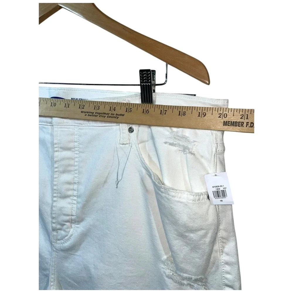 Old Navy Sky-Hi Straight‎ Jeans Women 18 Extra High Rise White Denim Distressed